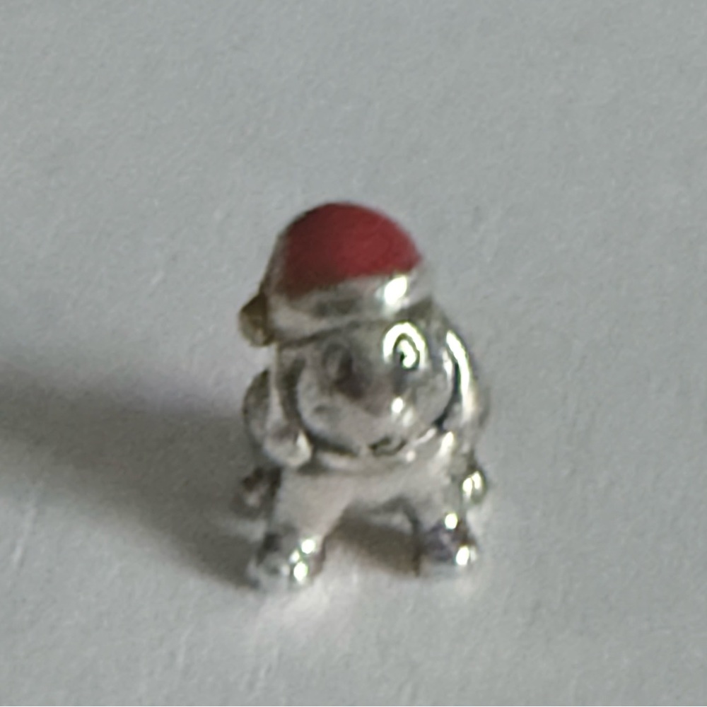 Pandora Sterling Silver Puppy with Red Santa Hat Charm